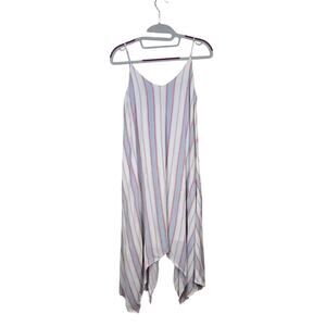 Women's Soprano White Striped Spaghetti Strap Shark Bite Dress | Size Small